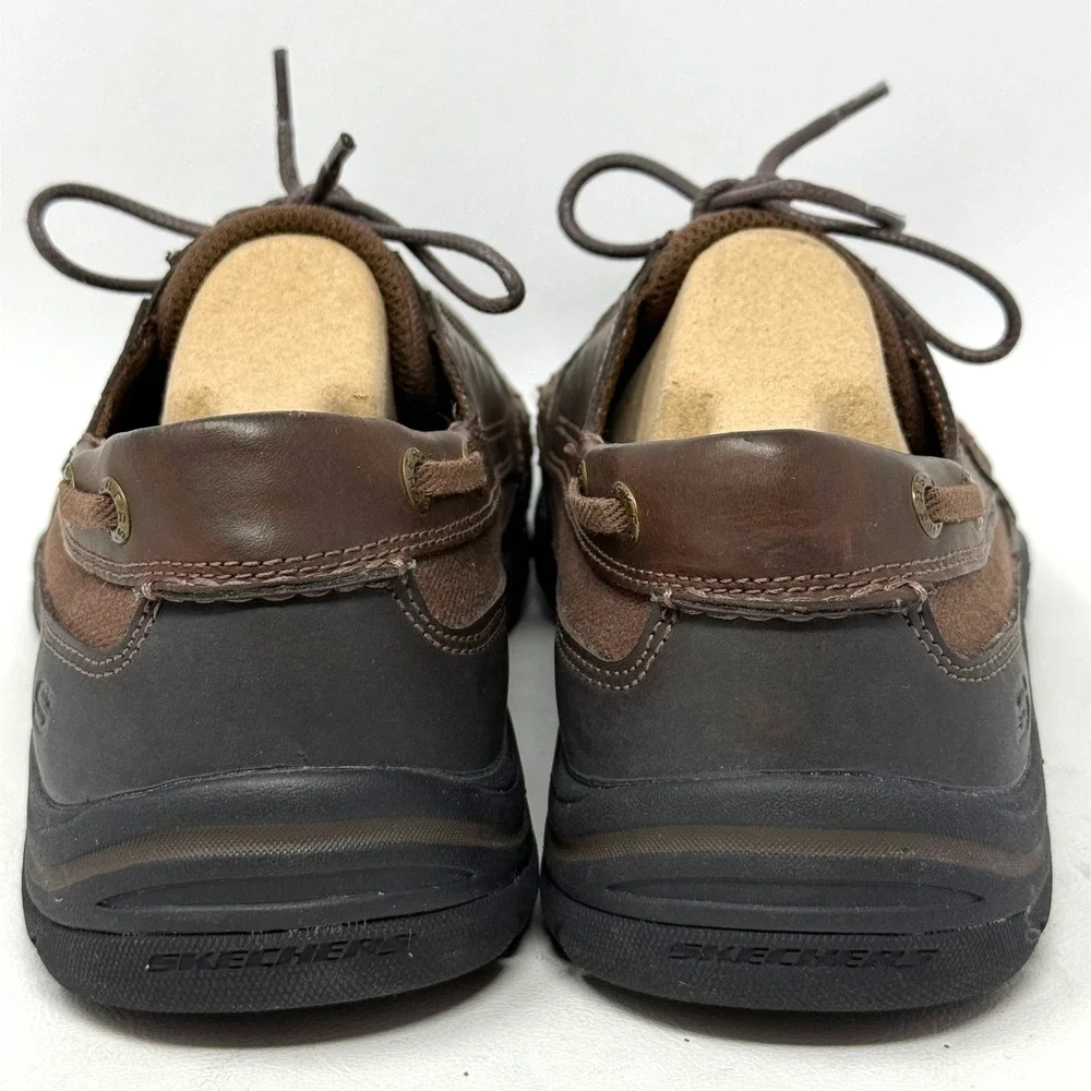 Skechers Expected Gemble Mens 9 Dark Brown Leather Boat Deck Shoes 64114 Office